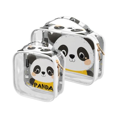 2 Pack Clear Decorative Mens Toiletry Travel TSA Approved Panda Cartoon Star Grey Water-Resistant Makeup Brush Bag Mens Shaving kit para maquillaje