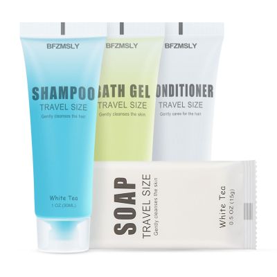 10 Sets Hotel Toiletries Set Bulk, 40 Pcs Travel Mini Bundle Amenities with Shampoo, Conditioner, Body Lotion & Bar Soap - White Tea Scent - Guest Supplies for Airbnb, Motel, Hospitality