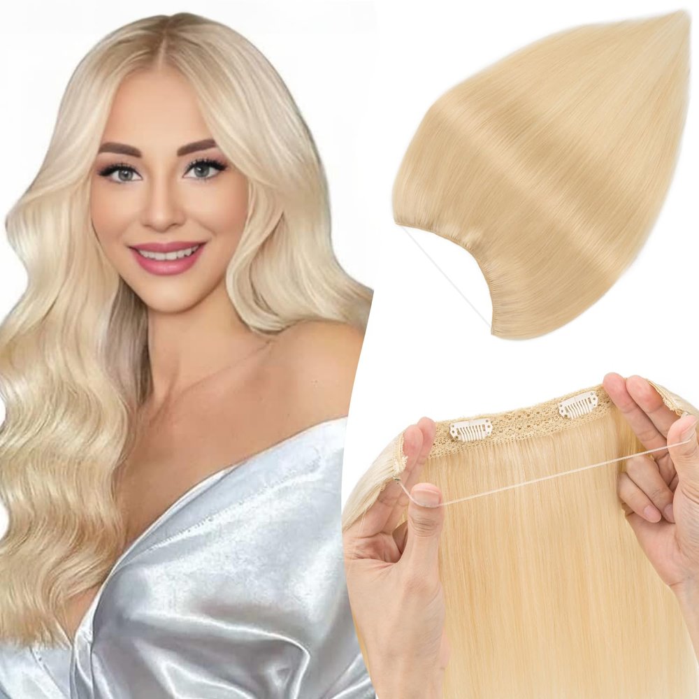 TESSHAIR Thick Halo Hair Extensions Straight, 100% Real Human Hair,No Tangle & Smooth,Invisible Wire Extensions for Women,100g,20 Inch #60 Platinum Blonde