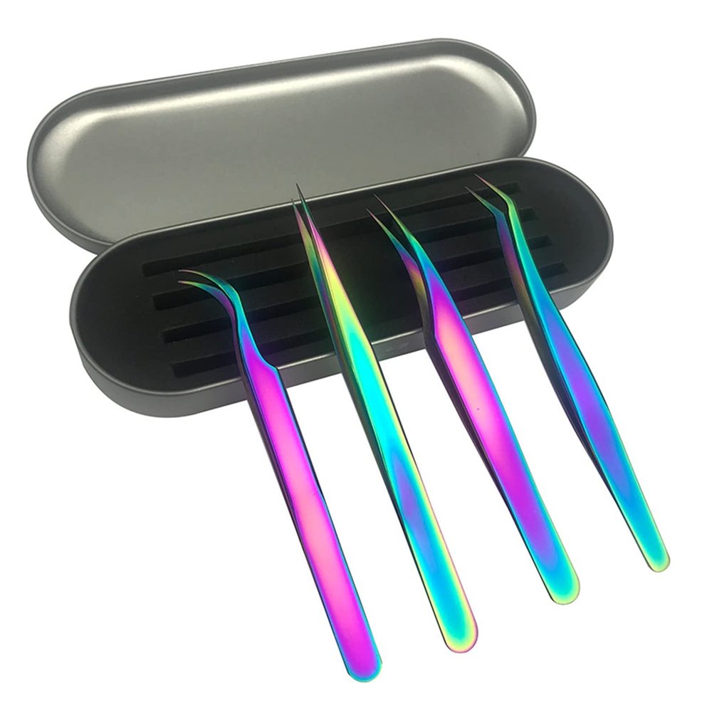 4PCS Lash Tweezers Set False Eyelash Extension Clip Pliers Eyebrow Tweezers for Hair Nail Art Soldering(E)