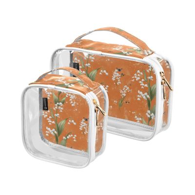 2 Pack Clear Decorative Toiletry Hanging Bag TSA Approved Chic Lily of Valley Terracotta Waterproof Clear Makeup Bag Travel Essential maquillaje para