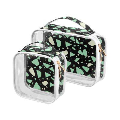 2 Pack Clear Decorative Toiletry Hanging Bag TSA Approved Marble Mint Green Water-Resistant Small Makeup Bag Mens Shaving kit maquillaje para