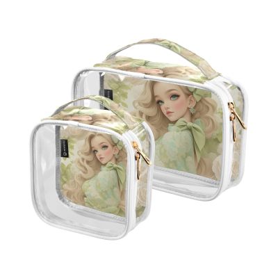 2 Pack Clear Decorative Small Toiletry Bag TSA Approved Beautiful Blonde Princess White Rose Reusable Makeup Brush Bag Travel Essential maquillaje