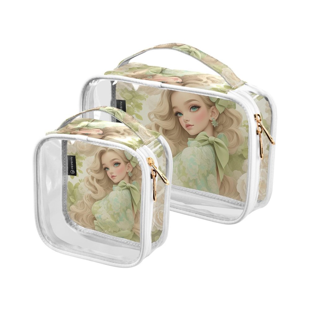 2 Pack Clear Decorative Small Toiletry Bag TSA Approved Beautiful Blonde Princess White Rose Reusable Makeup Brush Bag Travel Essential maquillaje
