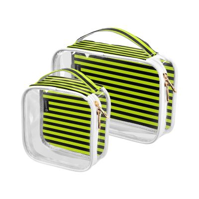 2 Pack Clear Decorative Mens Toiletry Travel TSA Approved Bright Yellow Black Strips Transparent Travel Cosmetic Bags for Women Journey Essential para maquillaje