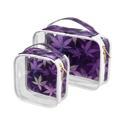 2 Pack Clear Decorative Hanging Toiletry Travel TSA Approved Dark Purple Maple Leaves Reusable Cosmetic Bags with Zipper Mens Shaving kit Bolsa de maquillaje