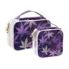 2 Pack Clear Decorative Hanging Toiletry Travel TSA Approved Dark Purple Maple Leaves Reusable Cosmetic Bags with Zipper Mens Shaving kit Bolsa de maquillaje view 2