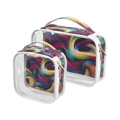 2 Pack Clear Decorative Mens Toiletry Bags TSA Approved Colorful Neon Irregular Abstract Texture Transparent Cosmetic Travel Bags for Women Travel Essential de maquillaje para