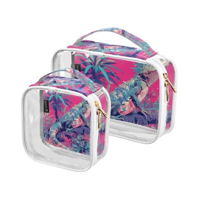 2 Pack Clear Decorative Mens Toiletry Bag TSA Approved Reptile Peach Tropical Style Transparent Small Cosmetic Bag Airport Airline Compliant maquillaje