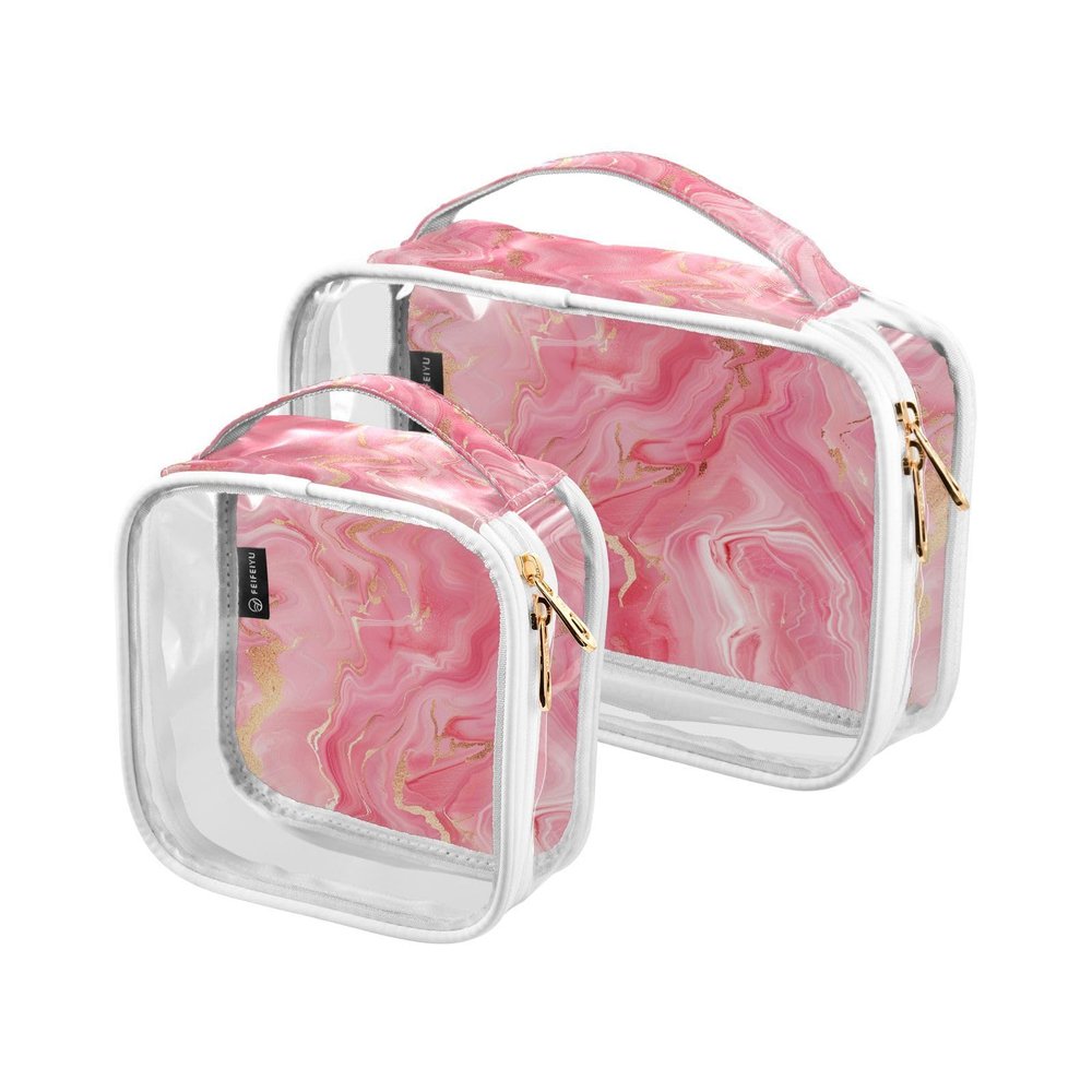 2 Pack Clear Decorative Mens Toiletry Bags TSA Approved Peach Marble Transparent Makeup Brush Bag Travel Essential maquillaje