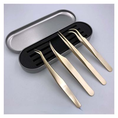 4PCS Lash Tweezers Set False Eyelash Extension Clip Pliers Eyebrow Tweezers for Hair Nail Art Soldering(D)