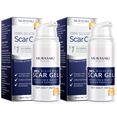 100% Silicone Scar Gel 2 Pack: 2 x 1.06oz Tubes for Surgical Scars, C-Section, Acne, Keloids, Burns, Stretch Marks Advanced Scar Treatment for Old & New Scars
