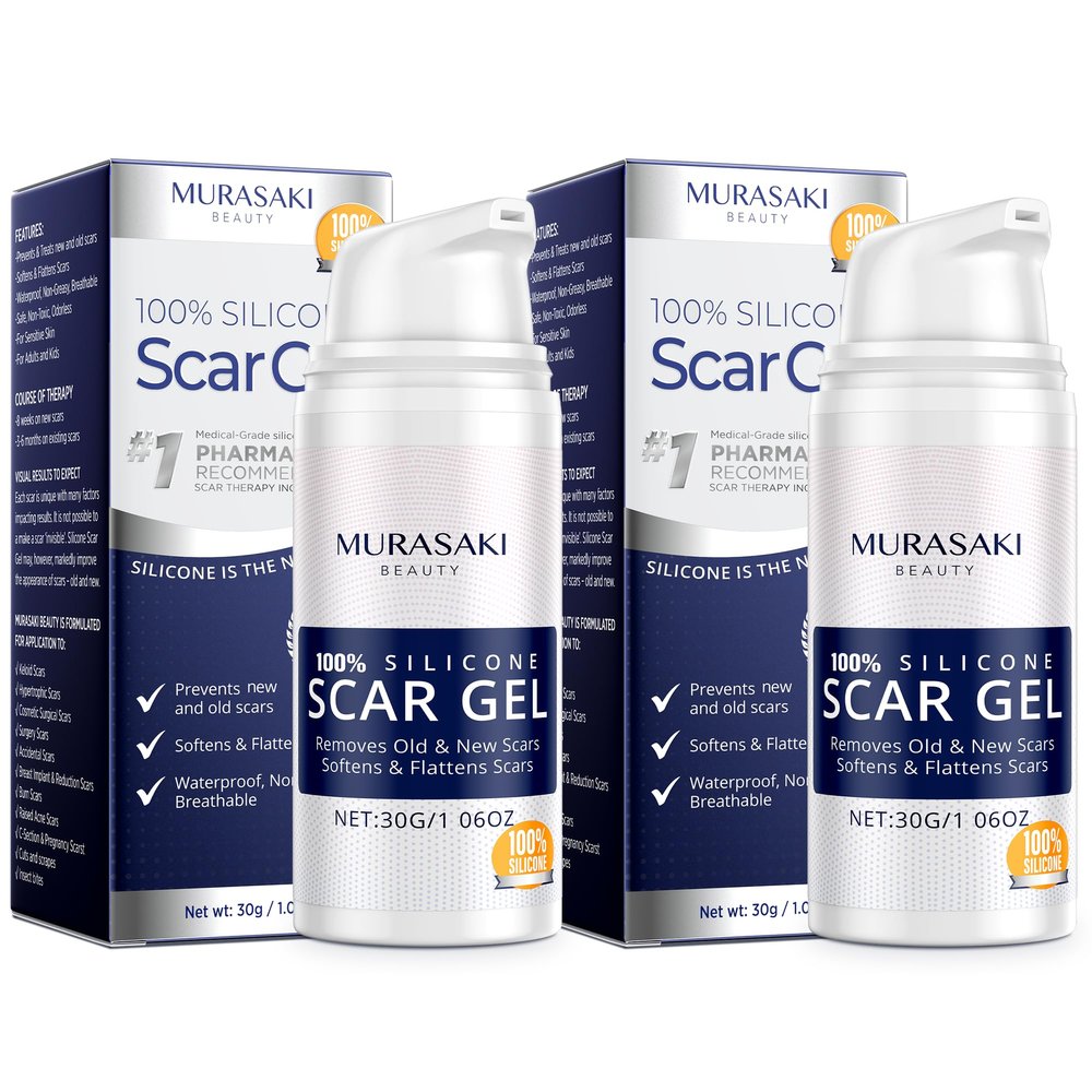100% Silicone Scar Gel 2 Pack: 2 x 1.06oz Tubes for Surgical Scars, C-Section, Acne, Keloids, Burns, Stretch Marks  Advanced Scar Treatment for Old & New Scars