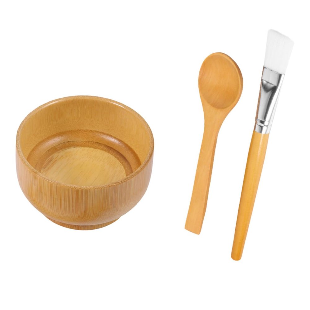 AUTSUPPL Diy Facemask Mixing Bowl Set Bamboo Bowl Brush Spoon Facial Mask Tool Set