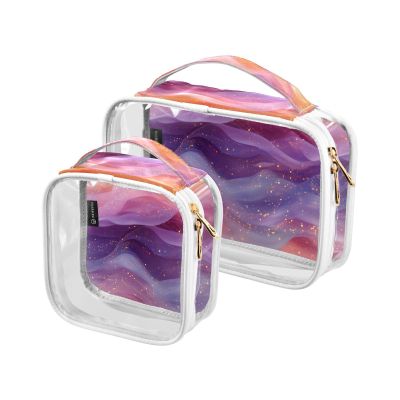 2 Pack Clear Decorative Men Toiletry Bag TSA Approved Red Purple Wave Fluid Art Style Portable Makeup Bag Small Mens Shaving kit de maquillaje