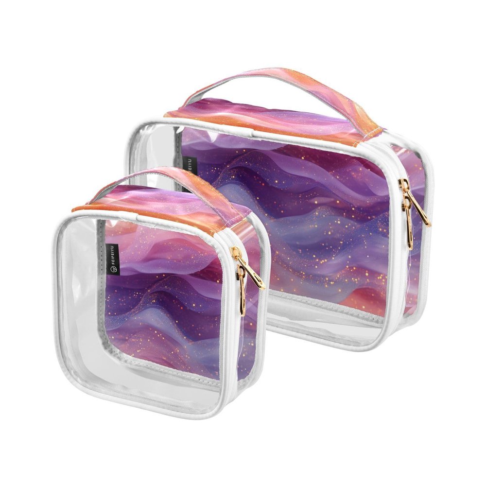 2 Pack Clear Decorative Men Toiletry Bag TSA Approved Red Purple Wave Fluid Art Style Portable Makeup Bag Small Mens Shaving kit de maquillaje