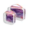 2 Pack Clear Decorative Men Toiletry Bag TSA Approved Red Purple Wave Fluid Art Style Portable Makeup Bag Small Mens Shaving kit de maquillaje view 1