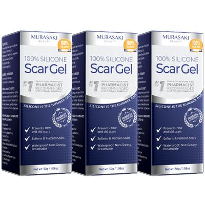 100% Silicone Scar Gel 3-Pack 3 x 1.06oz Scar Cream for Long-Term Scar Care C-Section, Surgery, Acne, Keloids, Burns Fades Old & New Scars Fast