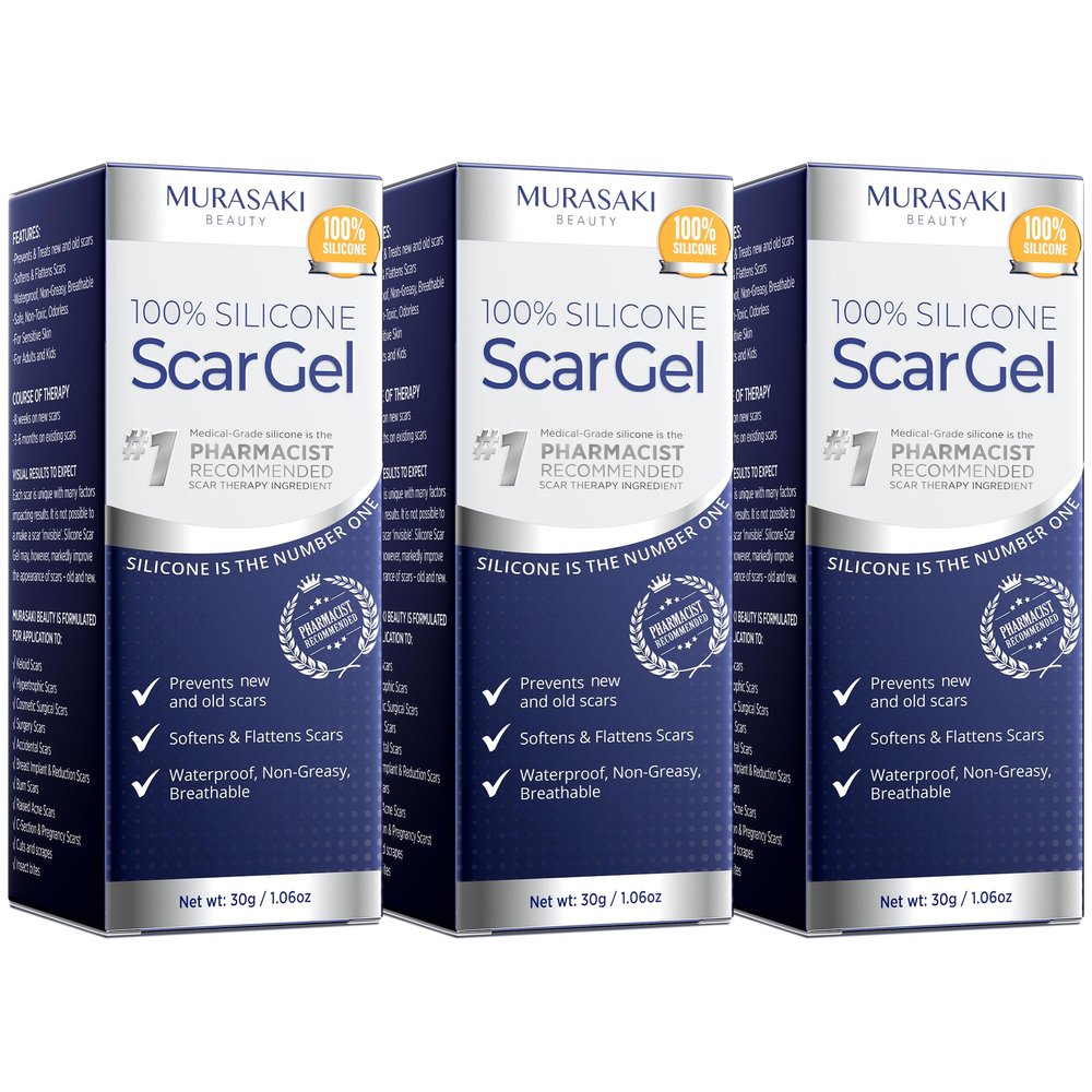 100% Silicone Scar Gel 3-Pack  3 x 1.06oz Scar Cream for Long-Term Scar Care  C-Section, Surgery, Acne, Keloids, Burns  Fades Old & New Scars Fast