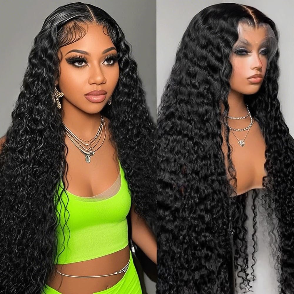 Tosiboy Deep Wave Lace Front Wigs Human Hair Pre Plucked 13x6 Deep Curly Wig Human Hair for Black Women Wet and Wavy HD Lace Frontal Wigs with Natural Hairline 24 Inch