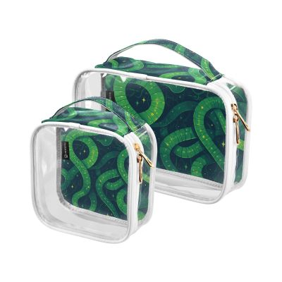 2 Pack Clear Decorative Mens Toiletry Bags for Traveling TSA Approved Cartoon Snake Fluorescent Green Scary Transparent Cosmetic Travel Bag Shaving Essentials para maquillaje