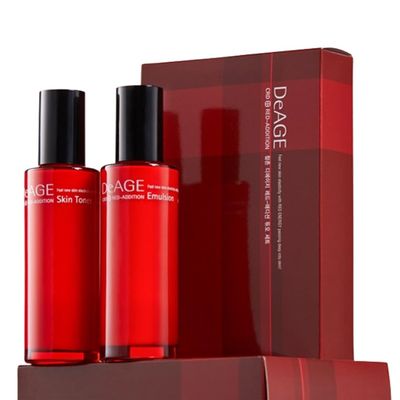 CHARMZONE DeAge Red Addition (New Version) Korean Skincare Set  Anti-Aging Toner & Emulsion Duo (100ml / 3.38 fl.oz) with Red Wine, Pomegranate & Tomato for Hydration, Firming & Radiance