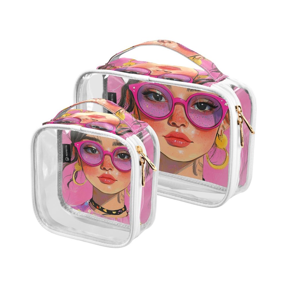 2 Pack Clear Decorative Toiletry Bag for Women TSA Approved Beauty Girl Portable Makeup Brush Bag Travel Essential Bolsa de maquillaje