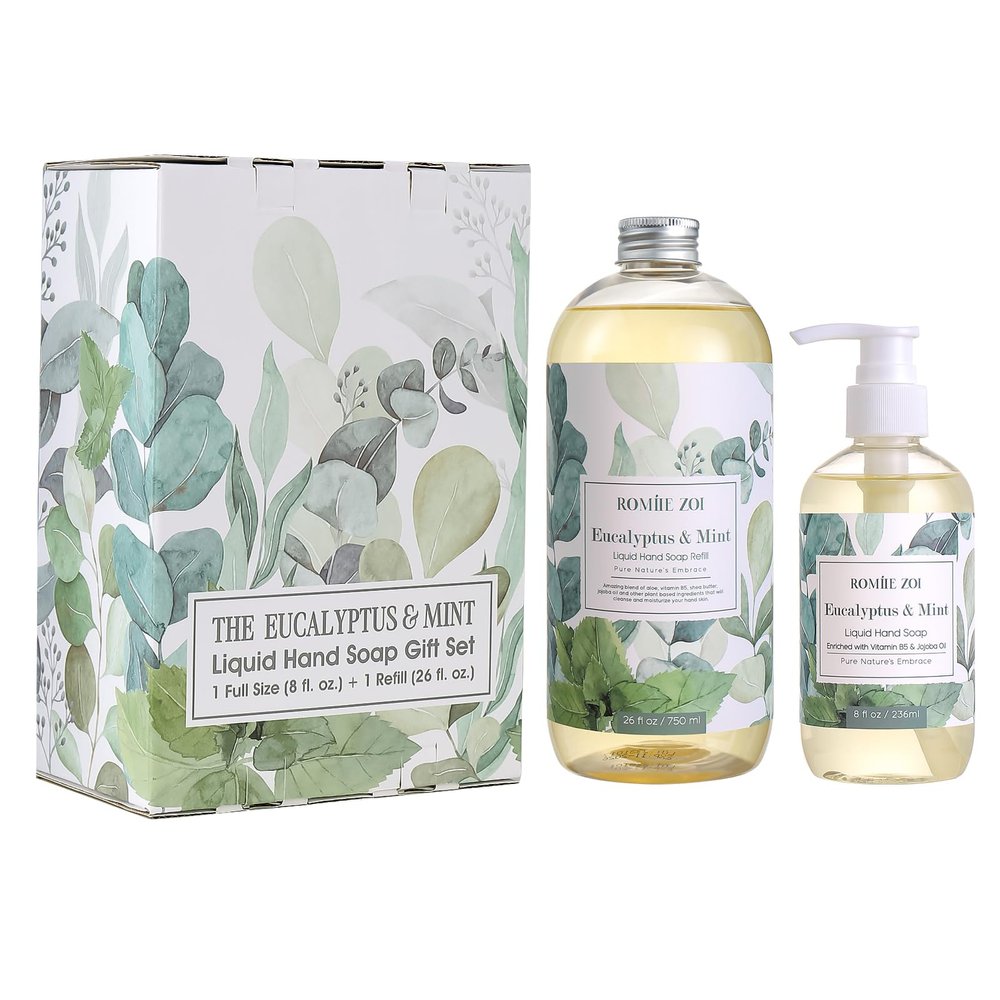 ROMIIE ZOI Liquid Hand Soap Gift Set, Eucalyptus Mint, 750ml+236ml
