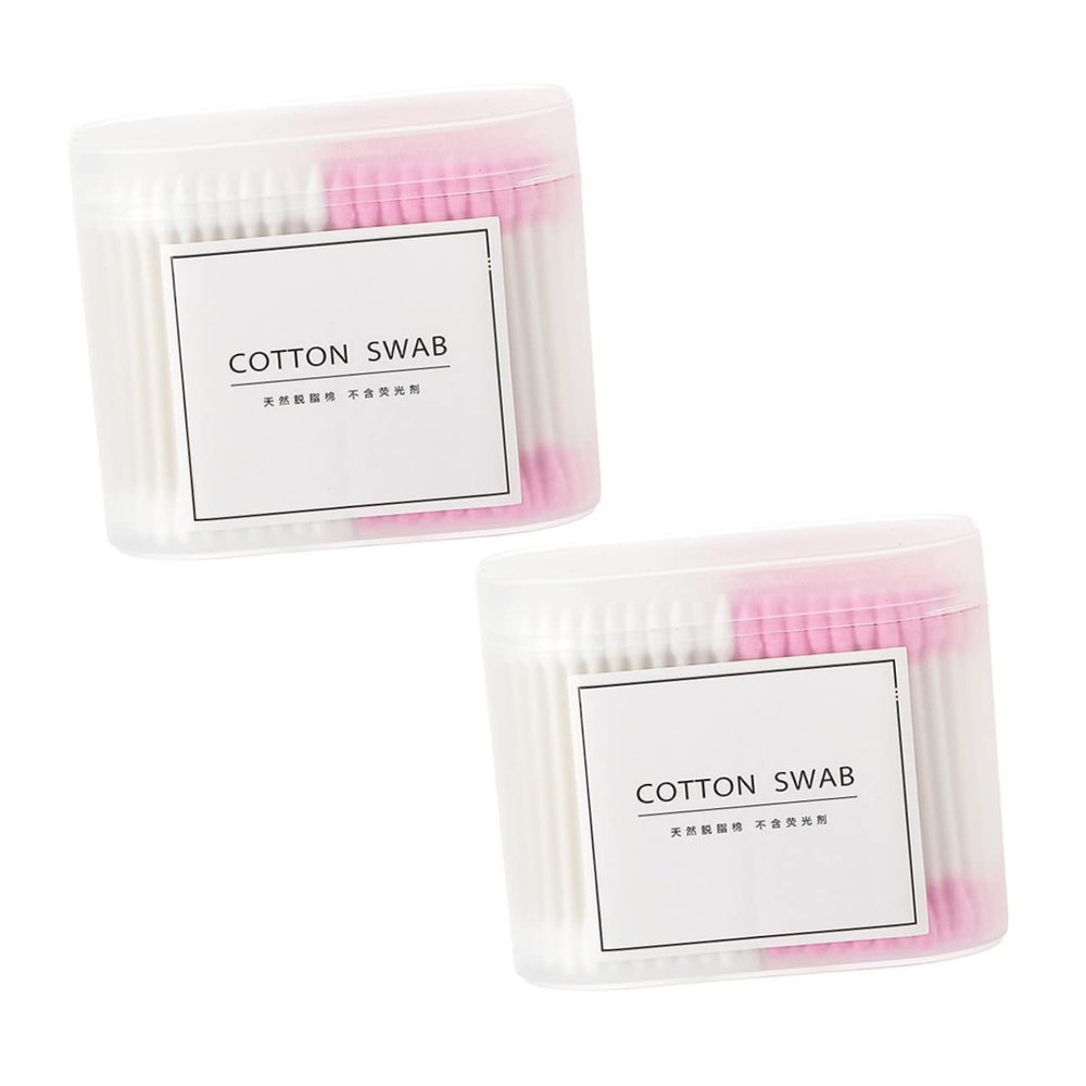 Healeved 2packs Disposable Cotton Swabs Multipurpose Double-head Makeup Cleaning Tool Includes Pointed and Round Tips for Ear Care and Makeup Application Pink White