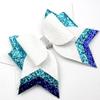 10pcs customizable Large Glitter Hair Bow with Rhinestone Center, 9 x 6.5 inches, White and Turquoise Blue,cheer hair tie view 4