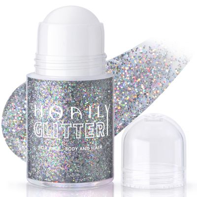 HOSAILY Roll-on Holographic Body Glitter Gel for Face Hair, Chameleon Color Changing Glitter Gel Under Light, Chunky Mermaid Sequins Festival Party Rave Accessories Shimmer Makeup (17# Silver)