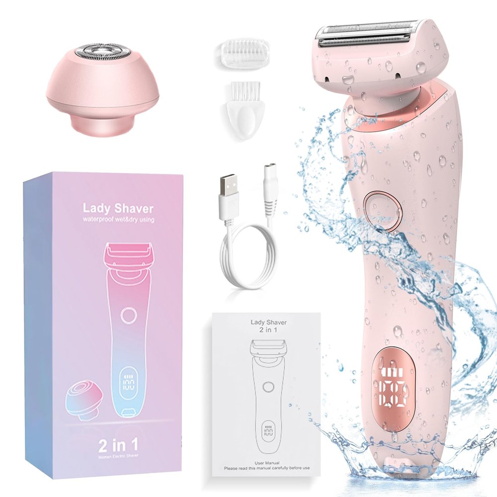 Electric Shaver for Women, Silk Glide Pro Shaver, 2 in 1 Wet & Dry Waterproof Electric Razors with Removable Head, Bikini Trimmer for Women for Leg Arm Underarm Bikini Area (Pink)