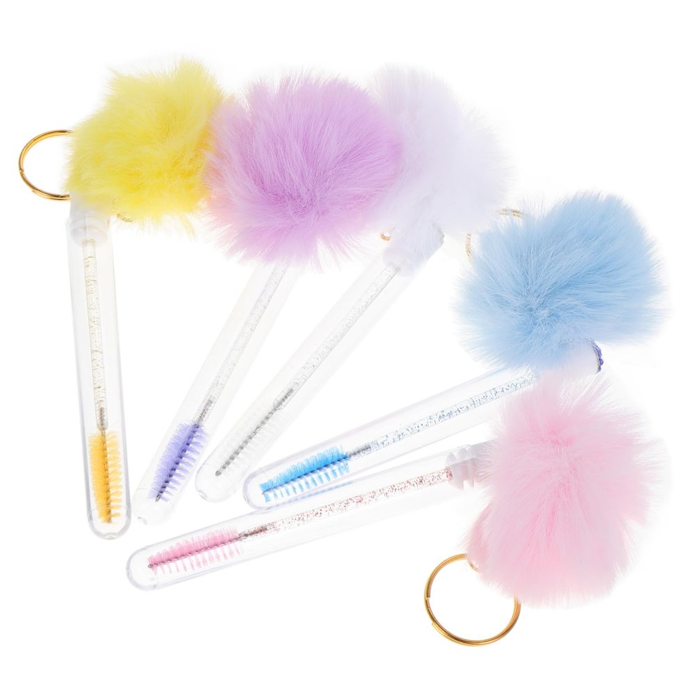 CALLARON 5pcs Eyelash Brush Tubes Keychain Mascara Bottles Soft Applicators for Eyelash Extensions and Eyebrow Grooming Portable Makeup Tools