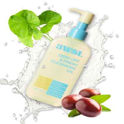 3W8L Deep Off & Fresh Cleansing Oil  Fast emulsifying Korean pore care cleanser, gentle daily makeup & sunscreen remover with Jojoba & Centella, dissolves sebum & blackheads, hydrating fresh finish