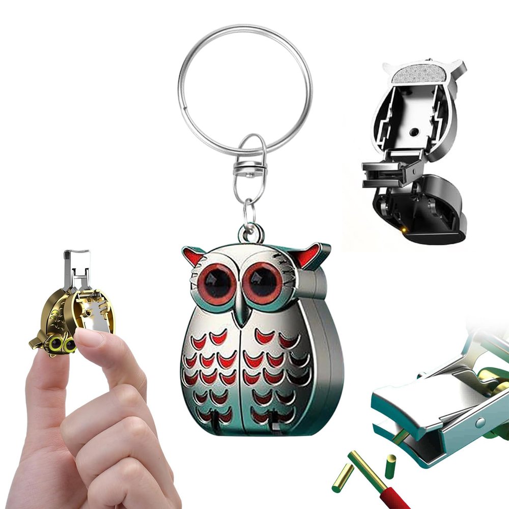 Foldable Mini Nail Clippers, Keychain Nail Clipper, Owl-Shaped Tiny Nail Clippers, Owl Nail Clipper with Nail File, Portable Travel Keychain Clippers for Easy Nail Trimming Anywhere (B-Grey-red)