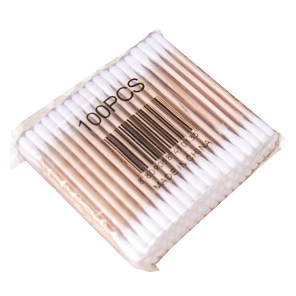 CALLARON 100pcs Double-ended Cotton Buds Wooden Stick Long Cotton Swabs Bulk Pack Gentle Skin