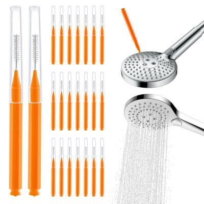 20 PCS Shower Head Cleaning Brush Small Hole, Orange Shower Head Cleaner Picks, Anti-Clogging Small Hole Cleaning Brushes for Showerhead Nozzle