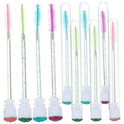 Healeved 10pcs Quality Material Eyelash Tube Brush Portable Diamond Decor Eyebrow Spoolie for Natural Finish Makeup