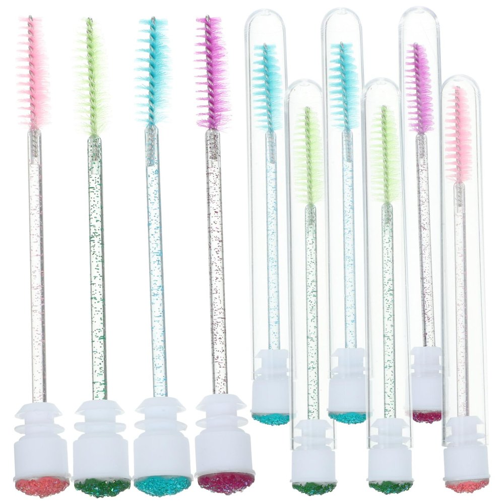 Healeved 10pcs Quality Material Eyelash Tube Brush Portable Diamond Decor Eyebrow Spoolie for Natural Finish Makeup