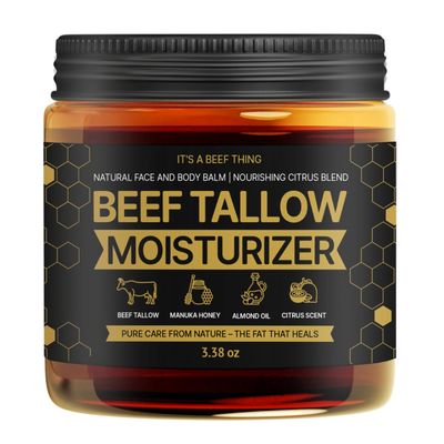 Beef Tallow for Skin  Face & Body Balm to Strengthen Skin Barrier, Hydrating & Soothing with Grass-Fed Beef Tallow, Manuka Honey, Almond Oil & Light Citrus Scent (3.38oz)