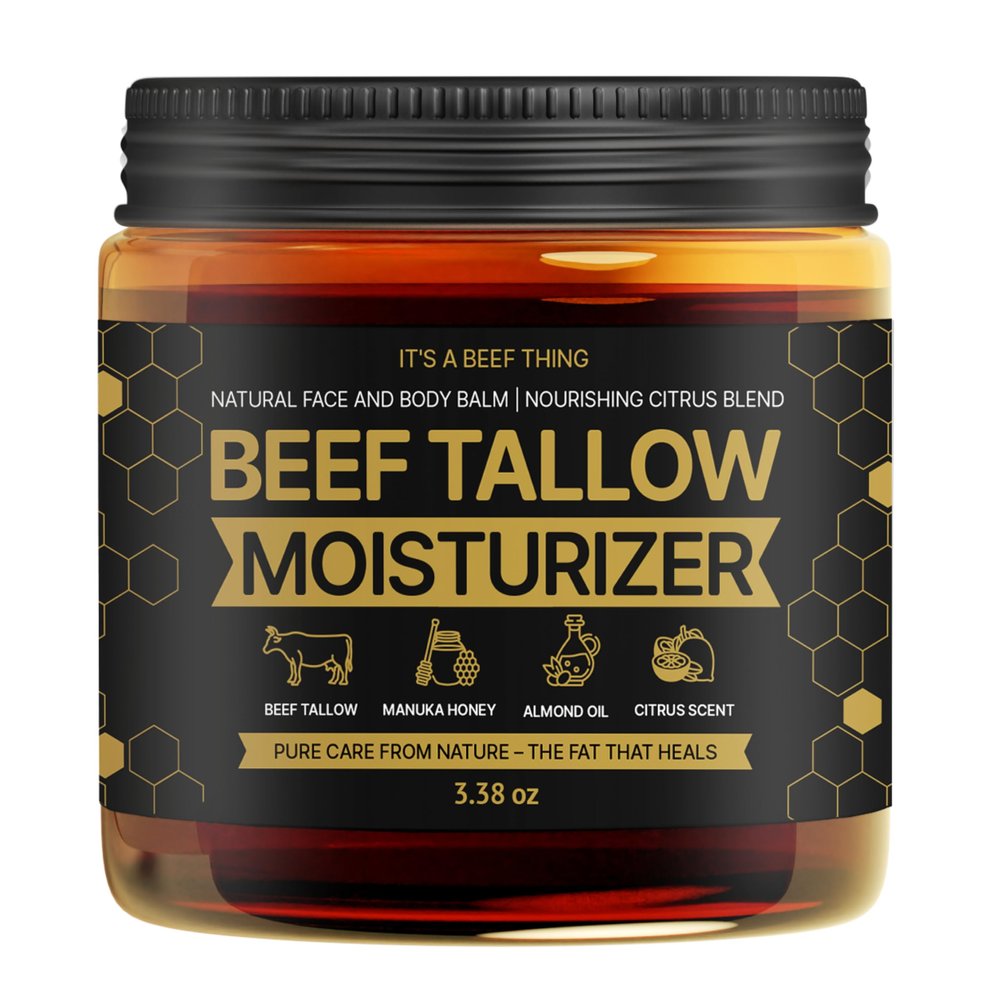 Beef Tallow for Skin  Face & Body Balm to Strengthen Skin Barrier, Hydrating & Soothing with Grass-Fed Beef Tallow, Manuka Honey, Almond Oil & Light Citrus Scent (3.38oz)