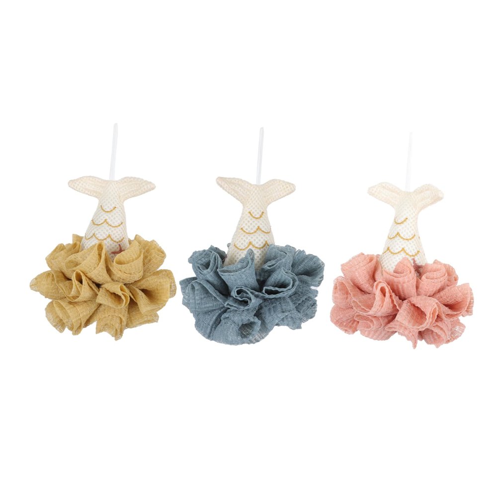 PACKOVE 3pcs Mermaid Tail Shaped Exfoliating Body Sponge Bath Flowers Shower Bath Accessory for Family Travel Hotel Random Style
