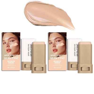 2PCS 3-in-1combining Foundation Stick Beauty Balm Serum Boosted Skin Tint,Solid Tinted Moisturizing Serum Contour Foundation Face for Women,Natural Finish Makeup,Buildable Medium-to-Full Coverage(#04)