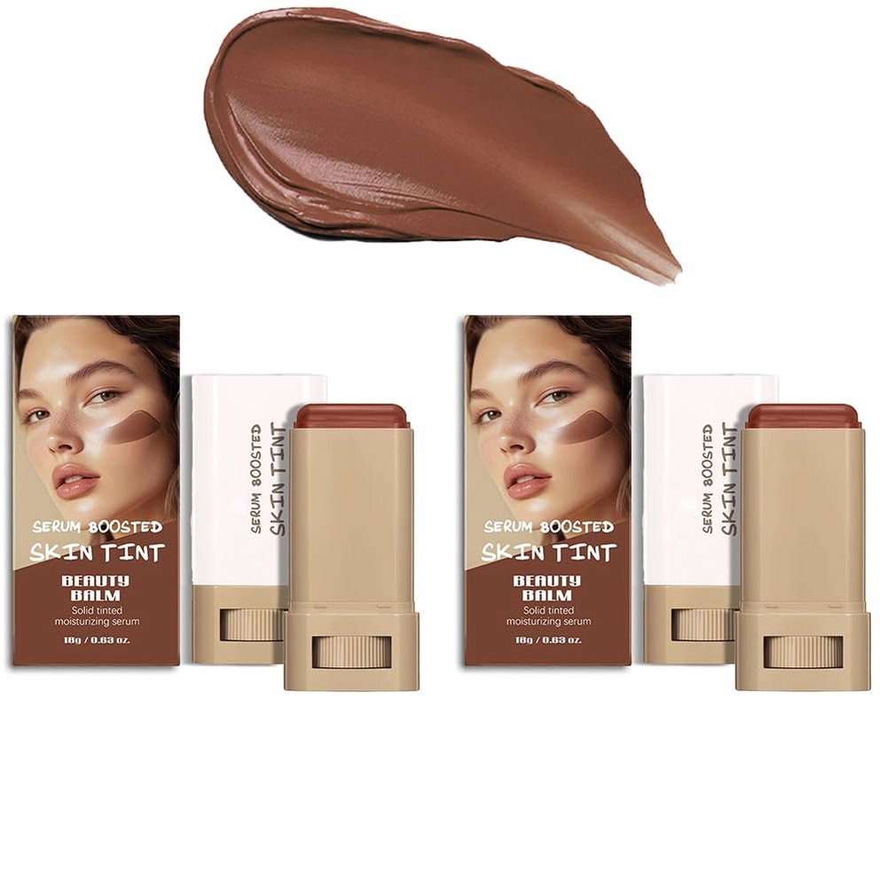 2PCS 3-in-1combining Foundation Stick Beauty Balm Serum Boosted Skin Tint,Solid Tinted Moisturizing Serum Contour Foundation Face for Women,Natural Finish Makeup,Buildable Medium-to-Full Coverage(#02)