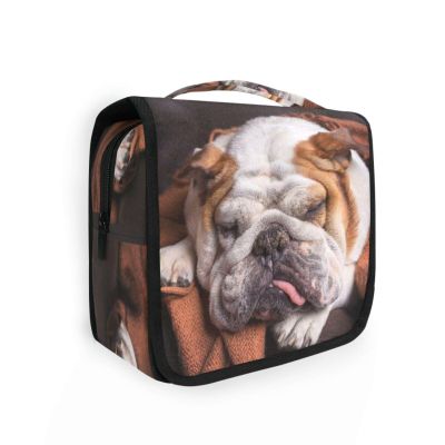 AHENGPAIG Dogs Bulldog Sleeping Travel Toiletry Bag With Hanging HookWaterproof Makeup Bag Organizer For Women