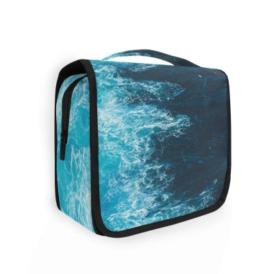 AHENGPAIG Sea Ocean Waves Travel Toiletry Bag With Hanging HookWaterproof Makeup Bag Organizer For Men