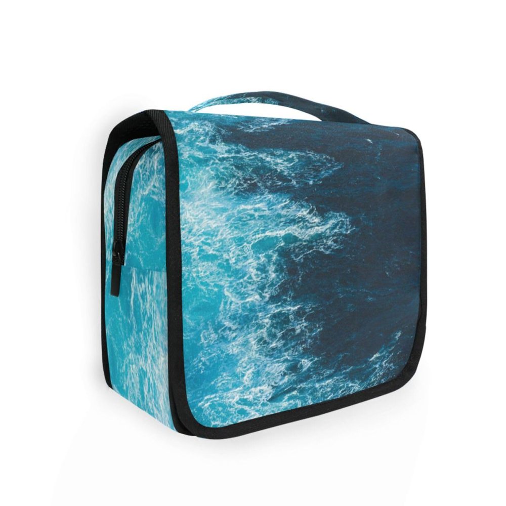 AHENGPAIG Sea Ocean Waves Travel Toiletry Bag With Hanging HookWaterproof Makeup Bag Organizer For Men