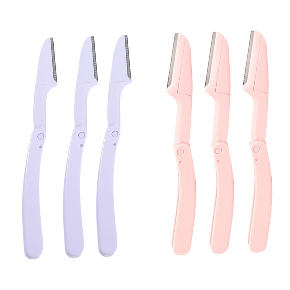 CALLARON 6pcs Professional Eyebrow Razor Trimmer Set Portable Folding Beauty Tools Storage Case Stainless Steel for Women
