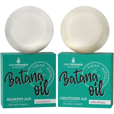 Batana Oil Shampoo and Conditioner Bar Set for Hair Growth. Eco Friendly, Vegan, Color Safe, pH Balanced. 1 Bar Equals 3 Liquid Bottles. USA Made, Strengthening & Dry Hair Relief