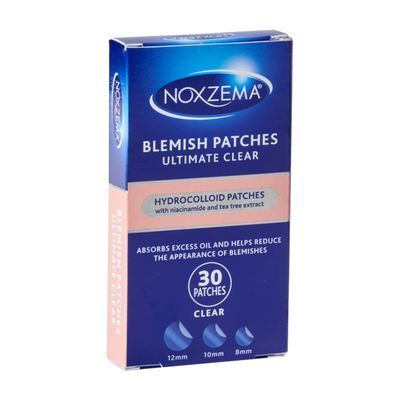 Noxzema Blemish Patches Ultimate Clear Hydrocolloid Acne Pimple Patches with Niacinamide & Tea Tree Extract Absorbs Oil & Reduces Appearance of Blemishes Dermatologist Tested, 30 Count (1 Pack)